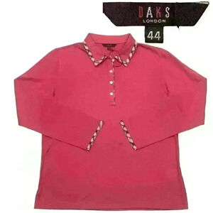 DAKS London Womens Long Sleeve Polo Shirt Size 44 Designer Japan Made Golf Mom